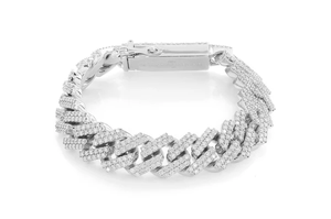 Luxury 22K Gold Plated Diamond Chain <b>Bracelet</b> Round Brilliant Cut Channel Setting Men's Everyday Wear Geometric Style - Product Image 2