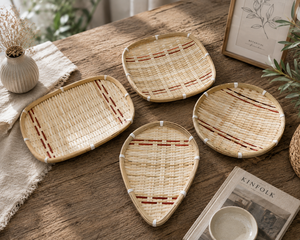 Bamboo Dessert Tray Handmade Vietnam Wholesale Natural Round Oval Food Serving Plate - Product Image 6
