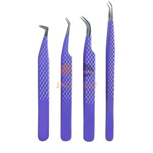 Pince à épiler professionnelle en diamant violet Lot de 4 extensions de cils à pointe en fibre d'acier inoxydable - Product Image 1