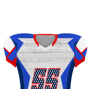 Maillot de football américain personnalisé blanc et bleu avec numéro 55 imprimé par sublimation pour hommes adultes, vêtements de sport respirants en polyester - Product Image 5