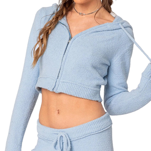 Hot Selling Oversize <b>Crop</b> Hoodies for Women Zip up Hooded Collar Winter <b>Crop</b> <b>Tops</b> Wholesale Hoodies for women with OEM ODM - Product Image 3