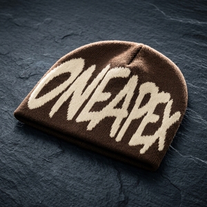 Brown Cream Graphic Knit Beanie Hat Custom Logo Ribbed <b>Winter</b> <b>Cap</b> Unisex Streetwear Fashion Headwear Wholesale OEM Manufacturer - Product Image 1