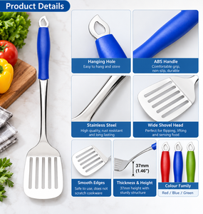 Espátula Jaya Mata JM191 de Acero Inoxidable con Ranuras y Mango de ABS, Utensilio de Cocina para Freír, Voltear y Servir - Product Image 6