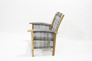 Wooden <b>Outdoor</b> Chair Set with Woven Backrest and Square <b>Table</b> for Living Room Use - Product Image 5