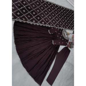 Conjunto de Vestido Elegante de Seda Chinon Pura para Mujer, Incluye Dupatta y Pantalón, para Fiestas - Product Image 3