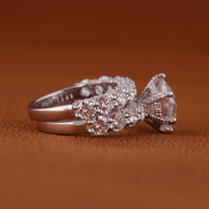 3.50 Carat Round Cut Lab Grown Diamond Engagement Ring Matching Round Diamond half eternity Wedding Band Bridal Ringset - Product Image 2