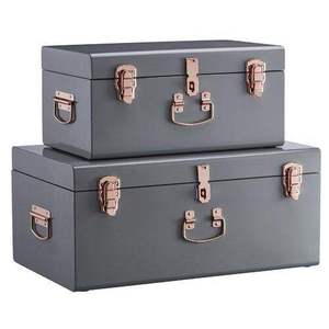 Coffre de rangement ouvert en fer, boîte de rangement carrée avec couvercle à charnières, empilable, quincaillerie or rose, couleur grise, conteneur à articles divers à 1 niveau - Product Image 3