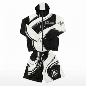 Ensemble de survêtement deux pièces pour homme, personnalisé, avec short et veste de jogging, en polyester coupe-vent, tricoté, avec fermeture éclair, OEM - Product Image 1