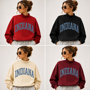 Indiana Women Oversized <b>Turtleneck</b> Sweatshirt Cotton Letter Print Autumn Wear Regular Fit Causal Wear Mock Neck <b>Jumper</b> - Product Image 3