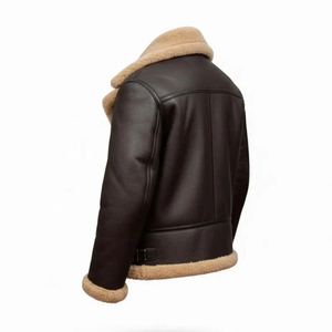 Vestes en cuir pour hommes doublées de fourrure avec doublure en fausse fourrure, fermeture éclair, ceinture, vestes en cuir doublées de fourrure pour l'hiver, fourrure tout-en-un - Product Image 3