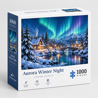 Puzzle personnalisé avec logo, 1000 pièces, Aurore, Nuit d'hiver, Village enneigé, Impression HD, Carton de qualité supérieure, Jouet pour adultes, Cadeau familial