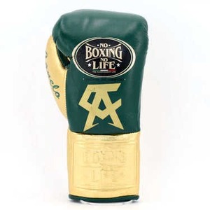 Guantes de Boxeo Profesionales de Alta Calidad en Cuero Genuino, Personalizados en Dorado y Verde, con la Frase 'No Boxing No Life', para Entrenamiento y Combate - Product Image 2