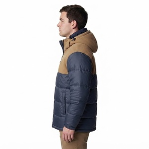Men Hooded Puffer Jacket Color Blocking Windproof Thick Winter Coat Casual Outdoor Style Polyester Wadding Stand Collar Zipper - Product Image 6