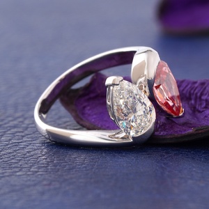 Platinum Pear Cut Diamond Ring Unisex Luxury Engagement Wedding Anniversary Fancy Color 14K Gold Plated Jewelry - Product Image 4