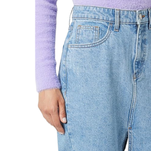 Jupe longue en jean délavé bleu clair style vintage, taille haute, mélange de coton, fente avant profonde, coupe droite, durable - Product Image 3