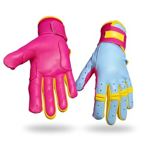 Pink and Blue Leather Batting Gloves with Padded Design <b>Hook</b> And Loop Closure Unisex Adult Training Use - Product Image 3