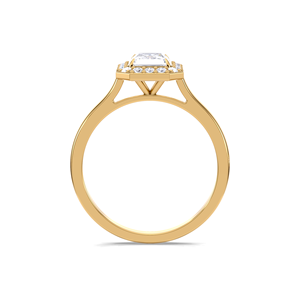 Bague de fiançailles en diamant taille radiant 1,18 carat avec halo, en or 18 carats jaune, blanc et rose, monture géométrique, bague de mariée de luxe - Product Image 4