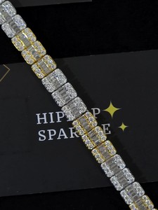 Bracelet unisexe en argent sterling 925 bicolore avec moissanite taille brillant, maillons carrés style punk, bijoux hip-hop bling pour soirée, finition dorée - Product Image 5