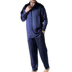 Ensemble de pyjama en satin de soie extensible pour homme, manches longues, couleur unie, boutonné, vêtements de nuit décontractés avec poches, lavable en machine, pour le printemps - Product Image 1