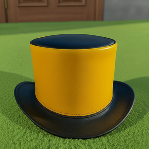 Chapeau haut de forme en cuir jaune et noir, fait main, sur mesure, de qualité supérieure, style Steampunk, pour cosplay et festival - Product Image 2