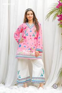 Conjunto de Kurta y Pantalón Corto con Abertura Lateral, Diseño Moderno, Rayón Slub con Estampado Floral, Moda Femenina, Fabricante, Proveedor Indio - Product Image 4
