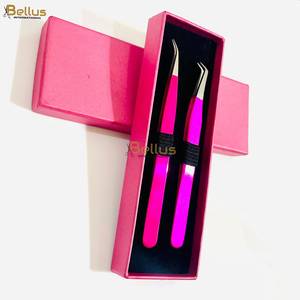 Bellus International High Quality <b>Pink</b> 45 Curved Smooth Tip Eyelash Tweezers Fine Point Stainless Steel Professional Lash - Product Image 2