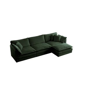 Divano Componibile Modulare Oversize a L con Pouf Reversibile in Ciniglia Verde per Soggiorno - Product Image 3