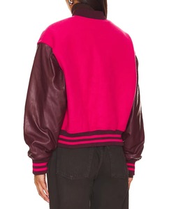 Chaqueta Varsity Personalizada para Mujer, Chaqueta de Lana con Mangas de Cuero, Chaqueta Letterman Bordada, Ropa Urbana de Moda, Servicio de Muestras OEM ODM - Product Image 3