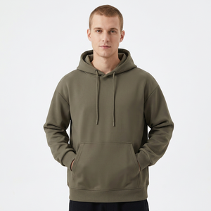 Sweat-shirt à capuche oversize pour homme, couleur unie, en molleton bouclette, décontracté, avec poche, coupe classique, tricoté, manches longues, automne - Product Image 2