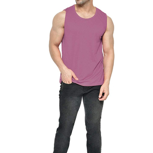 Débardeurs pour hommes Street Wear à col rond 100% coton sans manches, effet délavé, broderie, patch, logo personnalisé - Product Image 2