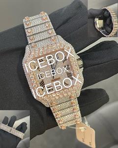 Atractivo Reloj de Pulsera Cuadrado para Hombre de Acero Inoxidable con Esfera de Cristal, Totalmente Adornado con Diamantes Moissanite, Cierre de Brazalete, Resistente al Agua 10 Bar - Product Image 1