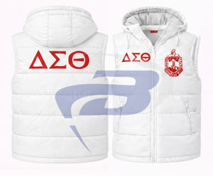 Gilet matelassé tricoté Delta Sigma Theta Sorority avec broderie personnalisée de lettres grecques, blanc, à capuche, imperméable et respirant, pour hommes et femmes - Product Image 3