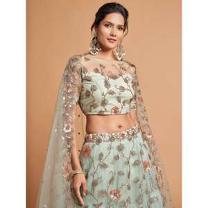 Desgaste de fiesta de red de hilo verde Pista notable Lehenga Choli - Product Image 2