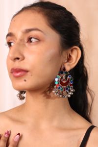 ต่างหูทรงพระจันทร์เสี้ยวหลากสีแบบเงินออกซิไดซ์พร้อมกังกรู |   ต่างหูสไตล์ชนเผ่า - Product Image 5