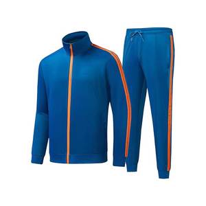 Men Blue Orange Stripe Tracksuit Set Full <b>Zip</b> Stand Collar Sporty Style Autumn Wear Breathable Polyester Material Regular Fit - Product Image 1