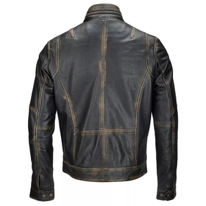 Chaqueta de Motero de Cuero Genuino para Hombre, Estilo Biker, en Negro, Cuero de Cordero Desgastado - Product Image 5