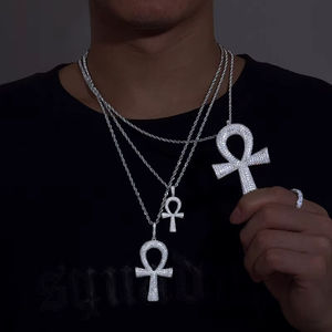 Colgante de Cruz Ankh Plateado con Incrustaciones de Cristal y Diamantes de Imitación, Joyería de Moda Hiphop para Hombre, Regalo - Product Image 1