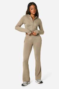 Ensemble de survêtement pour femme en coton 100% avec fermeture éclair, haut court, hiver, écologique, streetwear, couleur unie - Product Image 2