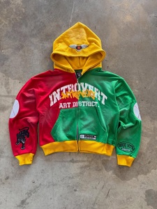 Custom Color Block Full Zip Hoodie Vintage Embroidered Graphic Oversized Heavyweight Cotton Streetwear Hoodie for Men OEM ODM - Product Image 1