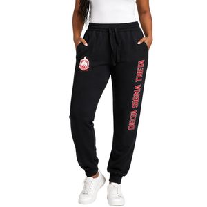 Delta Sigma Theta Black Sequins Patch Sweatpants for Women Comfortable Fit Premium Fabric Greek Sorority Apparel Casual Wear - Product Image 1