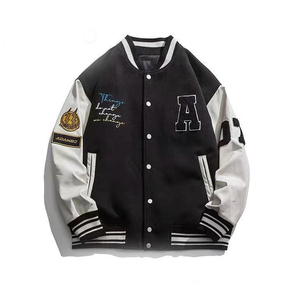 Veste universitaire pour hommes très vendue, pour adultes et jeunes, en laine, avec col montant, manches en cuir, plusieurs couleurs disponibles - Product Image 4