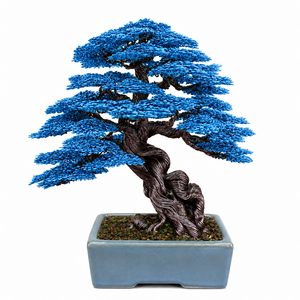 Bonsái de Arce Hecho a Mano con Alambre de Aluminio Azul, Maceta Rectangular de Porcelana, Marca TINH TAN ART, 22cm, Regalo Artístico, Souvenir - Product Image 1