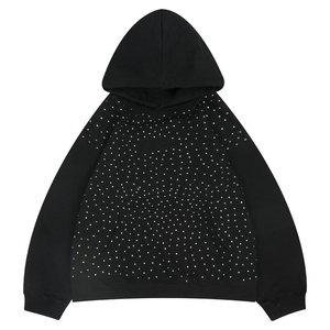 Sweat-shirt à capuche noir avec logo de marque en strass rose imprimé sur le devant, décontracté, unisexe, coupe classique, pour l'automne - Product Image 5