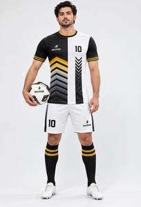 Ensemble de maillot de football Salstar pour homme, manches courtes, noir, blanc, jaune, imprimé géométrique, polyester respirant, uniforme adulte, toutes saisons - Product Image 3