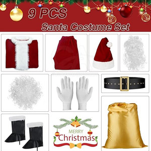 Conjunto de Disfraz Navideño de Santa Claus, Chaqueta Roja de Felpa, Pantalones, Gorro, Cinturón, Barba, Guantes y Accesorios para Fiestas y Eventos Navideños - Product Image 4
