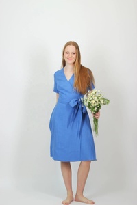Nouvelle arrivée, robe midi simple à boutons, en coton naturel, style été, coupe évasée, col en V, manches courtes, écologique, pour femmes - Product Image 4