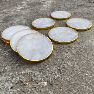 Ensemble de sous-verres en agate blanche, cristal de quartz, bord doré, sous-verres en pierre naturelle, sous-verres de luxe aspect marbre, décoration de table, cadeau de déménagement - Product Image 5