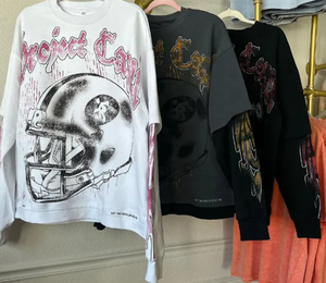 Sudaderas con capucha personalizadas con estampado animal, bordadas, rasgadas, de 250 g/m², manga larga completa, puños con efecto desgastado, lavado ácido, corte holgado y corto - Product Image 3