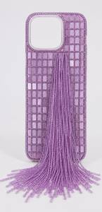 เคสโทรศัพท์กันกระแทก TPU ทรงสี่เหลี่ยมประดับลูกปัดสีม่วงทำมือ พร้อมลายปักเรขาคณิต - Product Image 3