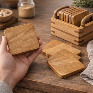 Premium Wooden <b>Square</b> Coaster <b>Set</b> Heat Resistant Drink Coasters for Home Office and Kitchen At Best Price - Product Image 3